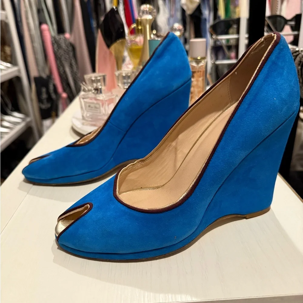 Loeffler Randall Blue Peep-Toe Wedge Heels- size 7